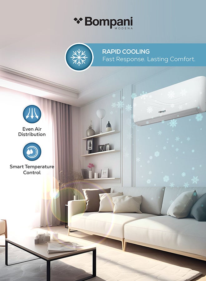 Bompani 1.5 Ton Split Air Conditioner, 18000 BTU Cooling, T3 Tropical Compressor, 4-Way Airflow, Gold Fin, R410A Refrigerant – (1 Year Warranty) 2500 W BSAC18CRN WHITE - Image 5