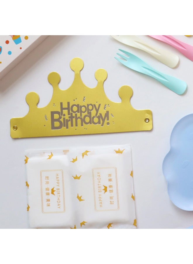 Birthday Dinner Plate Cake Tableware Food Grade Plastic Dinner Plate Disposable Paper Plate Candle Wet Wipes Four-in-one-Color:Luxurious Colorful Clouds For Ten People - Image 4