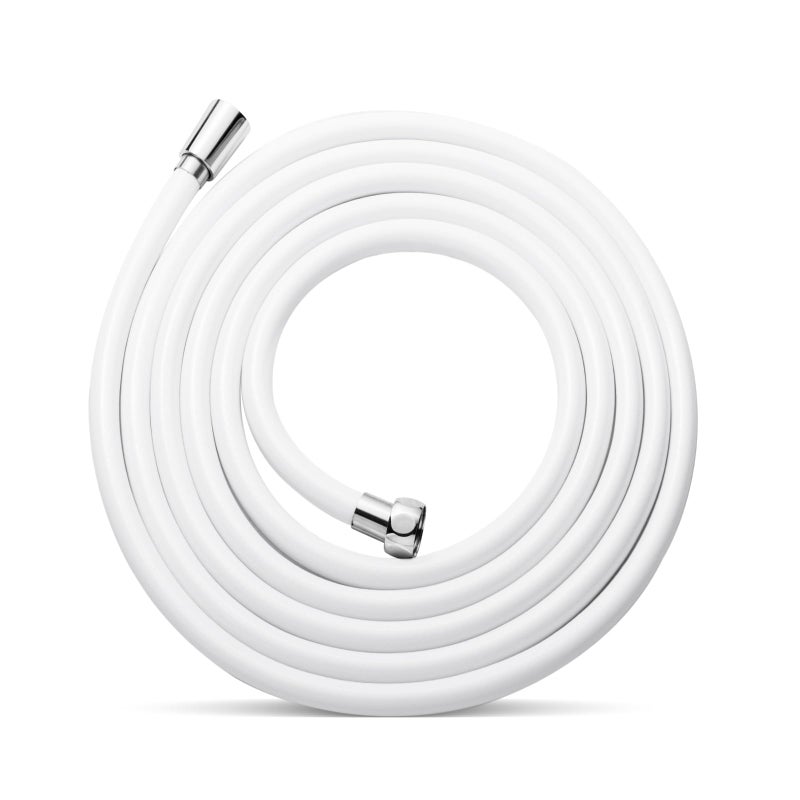 خرطوم الدش OFFO UltraFlex 100 بوصة من PVC الفاخر لرأس دش محمول مع إدخال نحاسي وصمولة للاستحمام الحيوانات الأليفة باللون الأبيض الناعم
