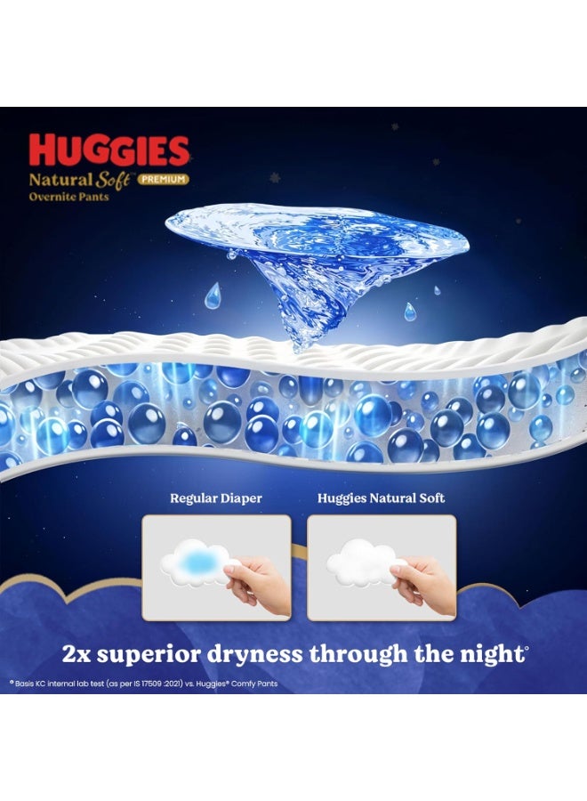 Huggies Natural Soft Overnite Diaper Pants| Premium Pant Style Baby Diapers Medium Size (L Size | 9-14 Kgs), 34 count| Keeps baby dry all night with cloud softness all over - Image 2