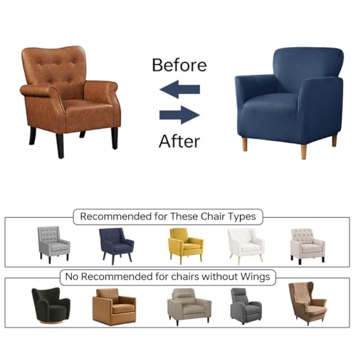 SONNACH Stretch Chair Covers with Arms 1-Piece Banquet Armchair Slipcover Velvet Mid Century Modern Armchair Slipcover Anti-Slip Furniture Protector for Living Room Friendly for Kids Pets (Navy) - Image 4