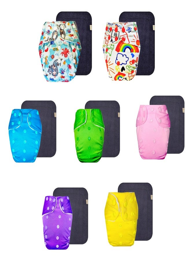 Dumbledo Premium Cloth Diaper with Gray Insert (Pack of 7) | Snug Fit | Breathable | Travel Friendly | Ideal for Toddlers | 3 Months - 3 Years | Unisex Baby - Image 1