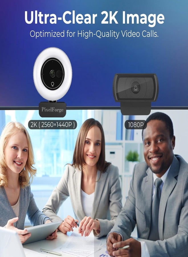PixelForge 2K Webcam for PC with Microphone, Light and Privacy Cover, Webcam for Computer/Laptop/Monitor/Mac, USB Streaming Camera 2560x1440p - Image 2