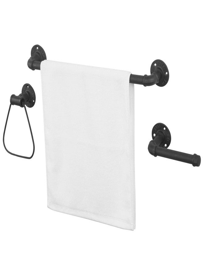 MyGift 3-Piece Matte Black Metal Pipe Bathroom Hardware Set with Toilet Paper Holder, Hand Towel Ring and Bath Towel Bar Rack - Image 2