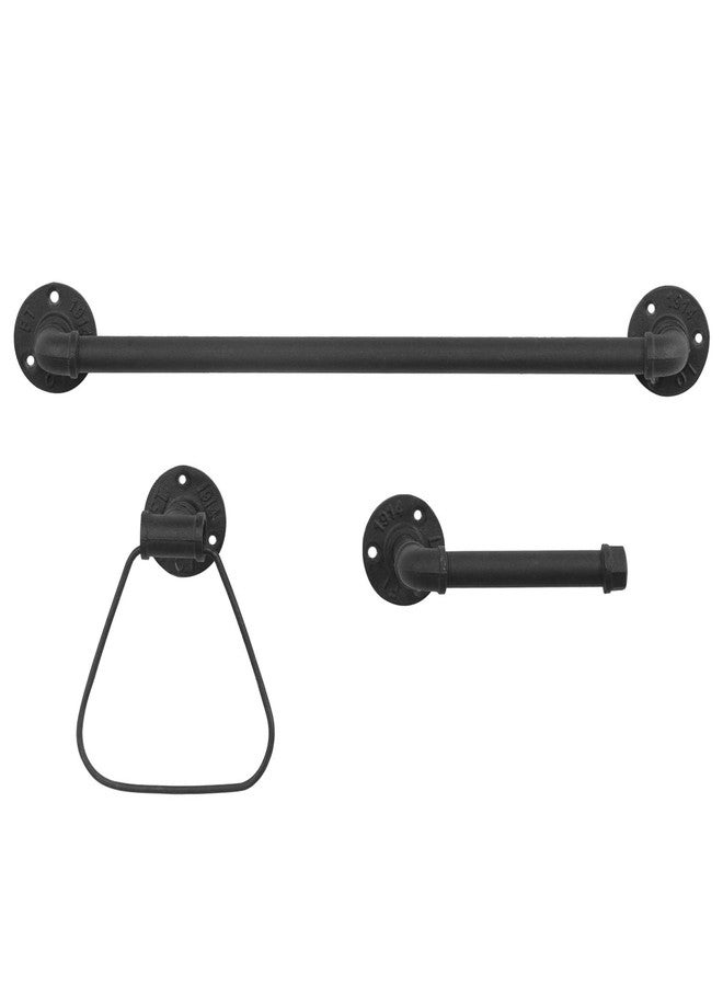 MyGift 3-Piece Matte Black Metal Pipe Bathroom Hardware Set with Toilet Paper Holder, Hand Towel Ring and Bath Towel Bar Rack - Image 1