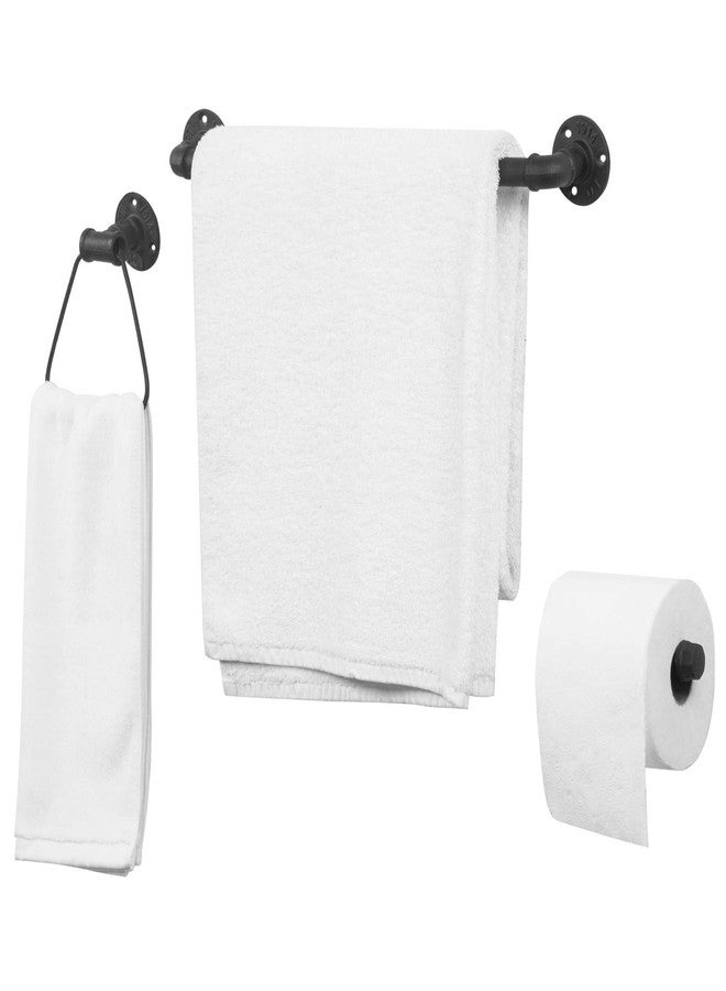 MyGift 3-Piece Matte Black Metal Pipe Bathroom Hardware Set with Toilet Paper Holder, Hand Towel Ring and Bath Towel Bar Rack - Image 3