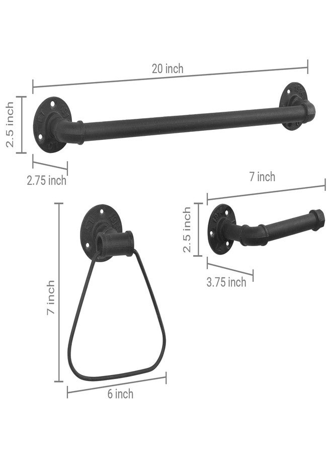 MyGift 3-Piece Matte Black Metal Pipe Bathroom Hardware Set with Toilet Paper Holder, Hand Towel Ring and Bath Towel Bar Rack - Image 4