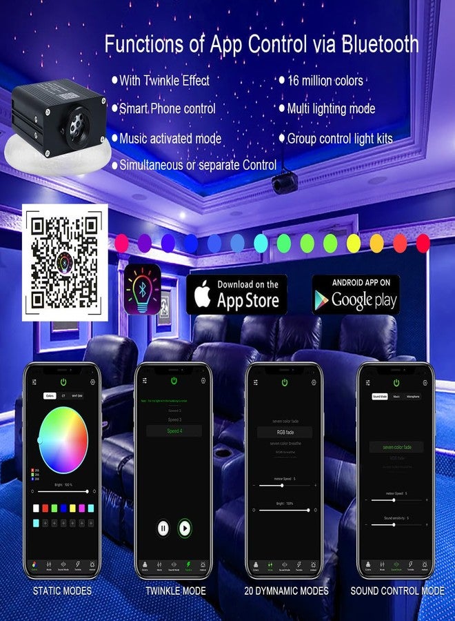 AKEPO 16W Small Size Twinkle Fiber Optic Lights Kit, Music Activated 550 Strands 9.8ft/3m 0.03in Optical Fiber APP+RGBW Star Ceiling Light Kit for Car Headliner Starlight/Home - Image 2
