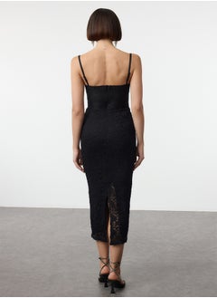 trendyol Black Knitted Lined Lace Midi Dress TPRAW25EL00120  - Image 5