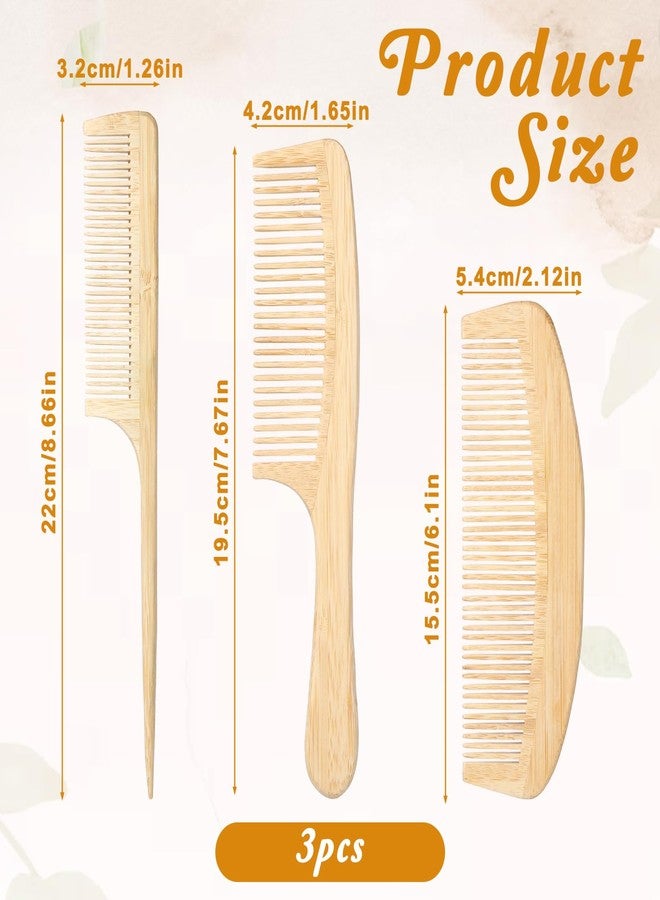 Psiriol 3 Pcs Rat Tail and Fine Tooth, Wide Tooth, Wooden Comb, Natural Handmade Bamboo Anti-Static Combs Set for Women Men for Long, Short, Thick, Thin, Wavy or Curly Hair Detangling - Image 2