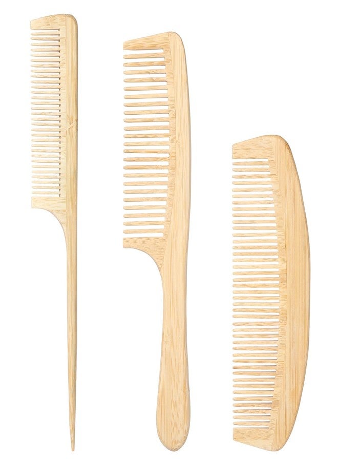 Psiriol 3 Pcs Rat Tail and Fine Tooth, Wide Tooth, Wooden Comb, Natural Handmade Bamboo Anti-Static Combs Set for Women Men for Long, Short, Thick, Thin, Wavy or Curly Hair Detangling - Image 1