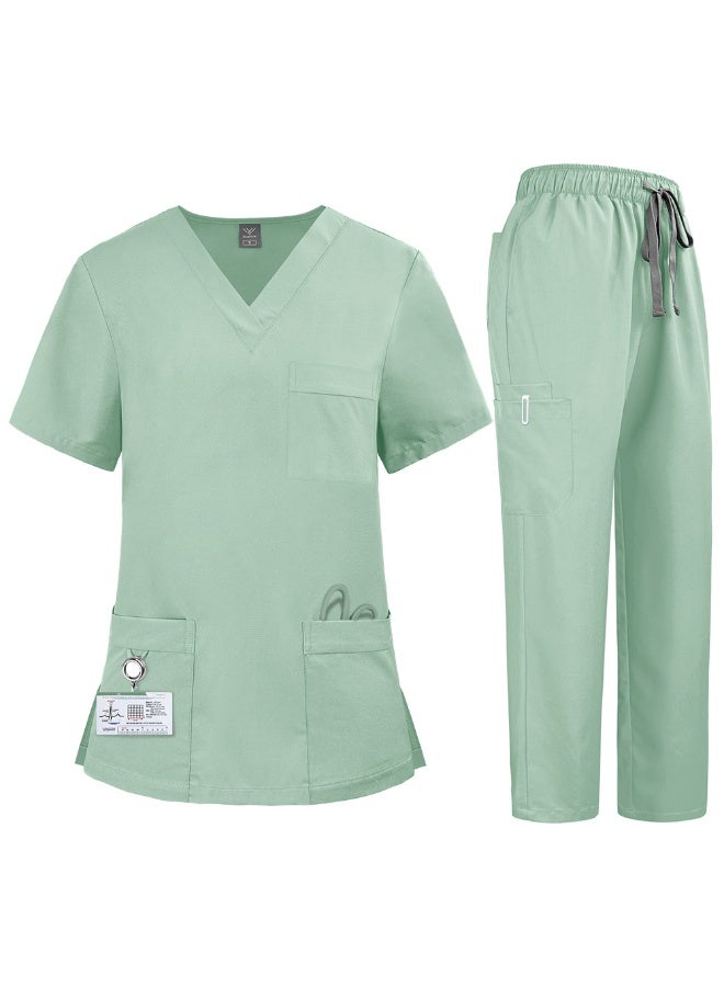 NIBEMINENT Women'S Nurse Uniform Quick-Drying Fabric Solid Color V-Neck Pocket Short-Sleeved Trousers Suit Nursing Uniform Suit - Image 1
