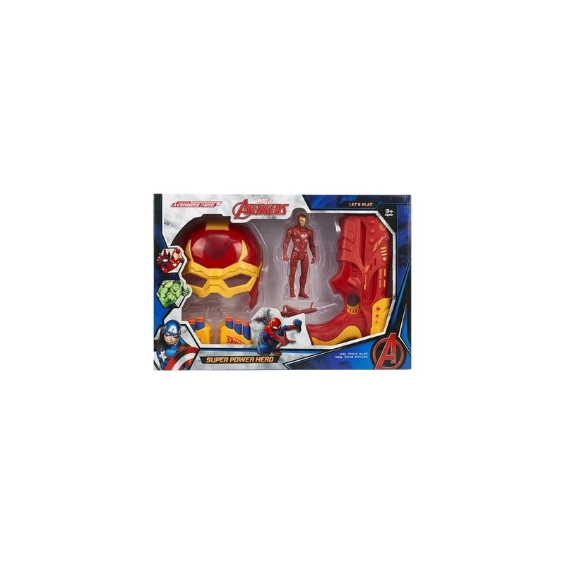 MARVEL Avengers Super Power Hero Toy Set for Boys, with Iron Man Figure, Mask, Blaster and Foam Darts, Red and Yellow - Image 1