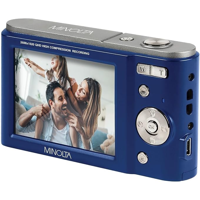 Minolta MND20 44 MP / 2.7K Quad HD Digital Camera (Blue) + 32GB Memory Card + 12 inch Flexible Tripod + Memory Card Wallet + USB Card Reader, SD/microSD + More - Image 3