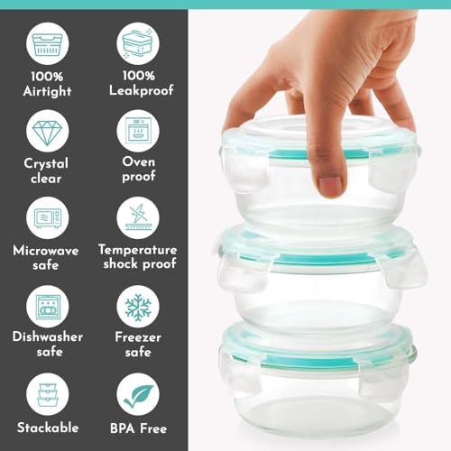Magnus Vivid Glass Lunch Box with Vertical Pouch and Fixed Clip, 1 S S Bottle (700ml) and 3 Round Airtight, Leakproof, Microwave Safe Borosilicate Glass Containers, 400 ML Each - Premium Lunch Boxes - Image 5