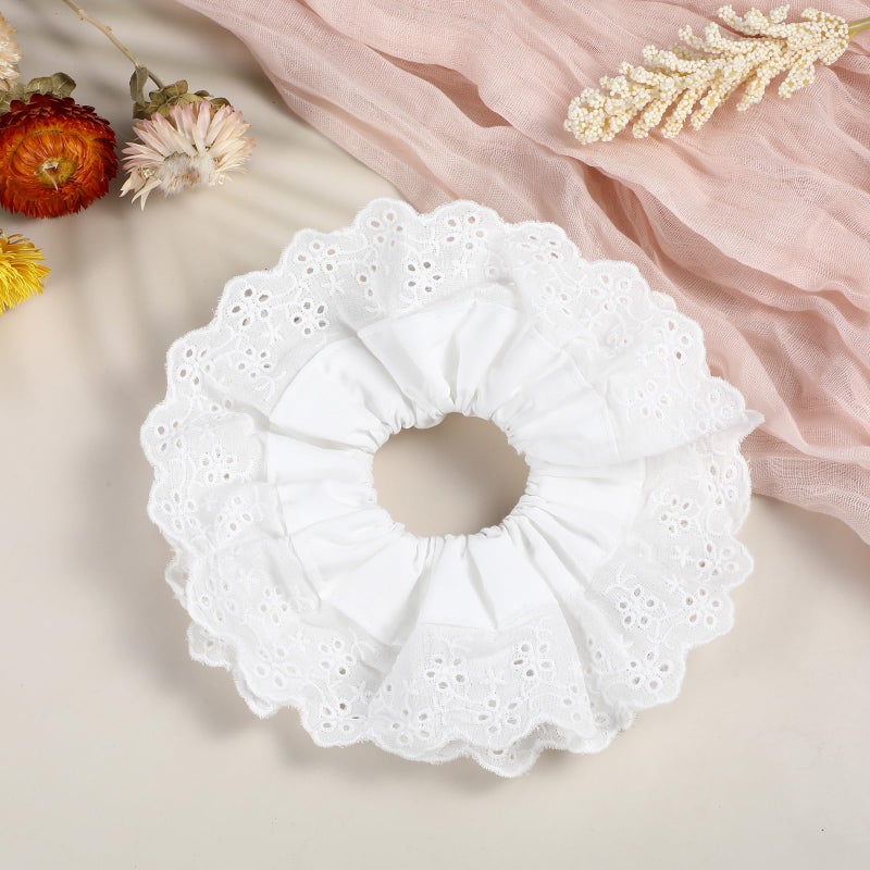 Dimeho White Scrunchies for Women Large Lace Scrunchies Elastic Hair Ties No Damage Double Layer Hair Bands (white) - Image 3