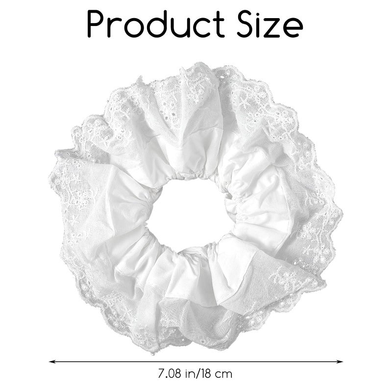 Dimeho White Scrunchies for Women Large Lace Scrunchies Elastic Hair Ties No Damage Double Layer Hair Bands (white) - Image 2