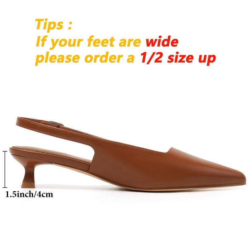 Mostrin Brown Slingback Kitten Heels for Women Pointed Closed Toe Heels Low Pumps Shoes for Party Work Office Business Casual Size 7 - Image 5