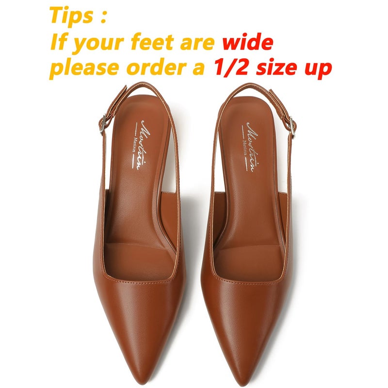 Mostrin Brown Slingback Kitten Heels for Women Pointed Closed Toe Heels Low Pumps Shoes for Party Work Office Business Casual Size 7 - Image 4