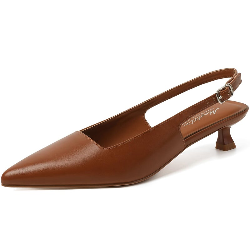 Mostrin Brown Slingback Kitten Heels for Women Pointed Closed Toe Heels Low Pumps Shoes for Party Work Office Business Casual Size 7 - Image 1