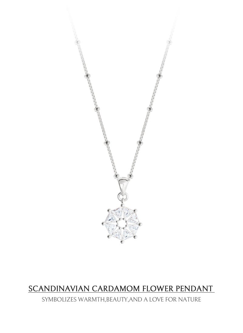 AWNL - Women's Necklace With CZ Diamond Sterling Silver Cardamom Flower Pendant Gift for Women Wife Girlfriend - Image 1