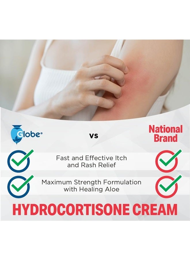 Globe (4 عبوات) كريم هيدروكورتيزون بقوة قصوى 1% مع الألوة، كريم مضاد للحكة للاحمرار، التورم، الحكة، الطفح الجلدي، لدغات الحشرات/البعوض، الإكزيما، البواسير والمزيد - Image 5