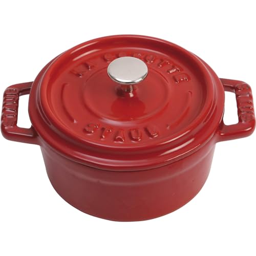 STAUB كوكوت صغيرة مستديرة من حديد الزهر سعة 0.25 لتر - كرز، صنع في فرنسا - Image 1