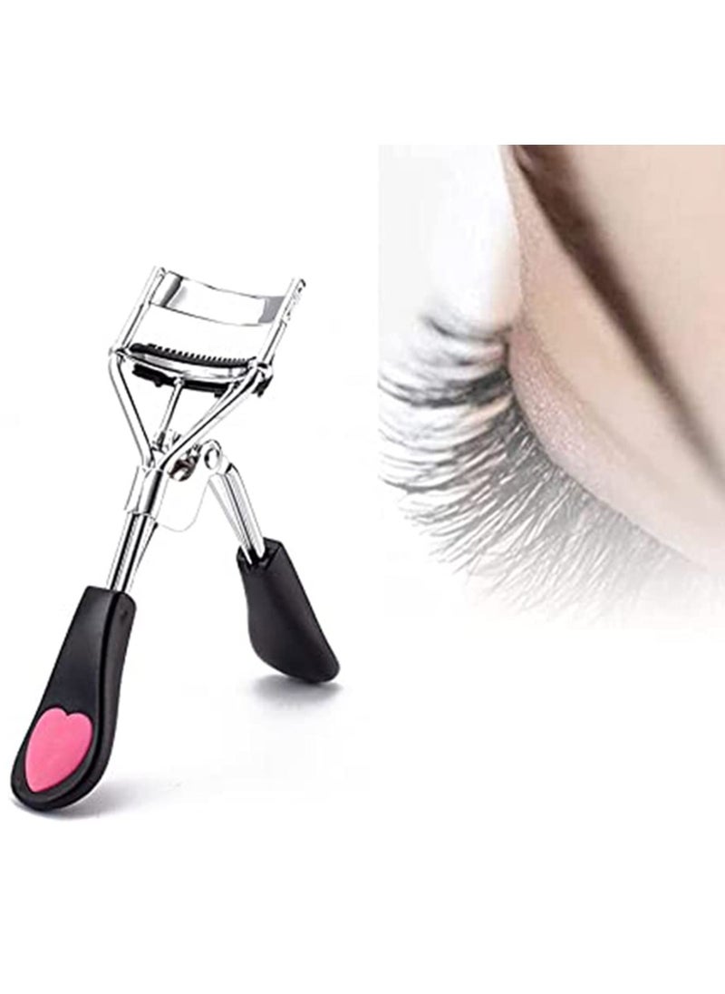 Generic - Eyelash Curler, Lashes Curler Clip with Built in Comb Eye Lash Curler Lash Tool with Brush Mini Small Best Eyelash Curler with Lash Separator Refill Pads Portable Compact Makeup Curler (Black) - Image 1