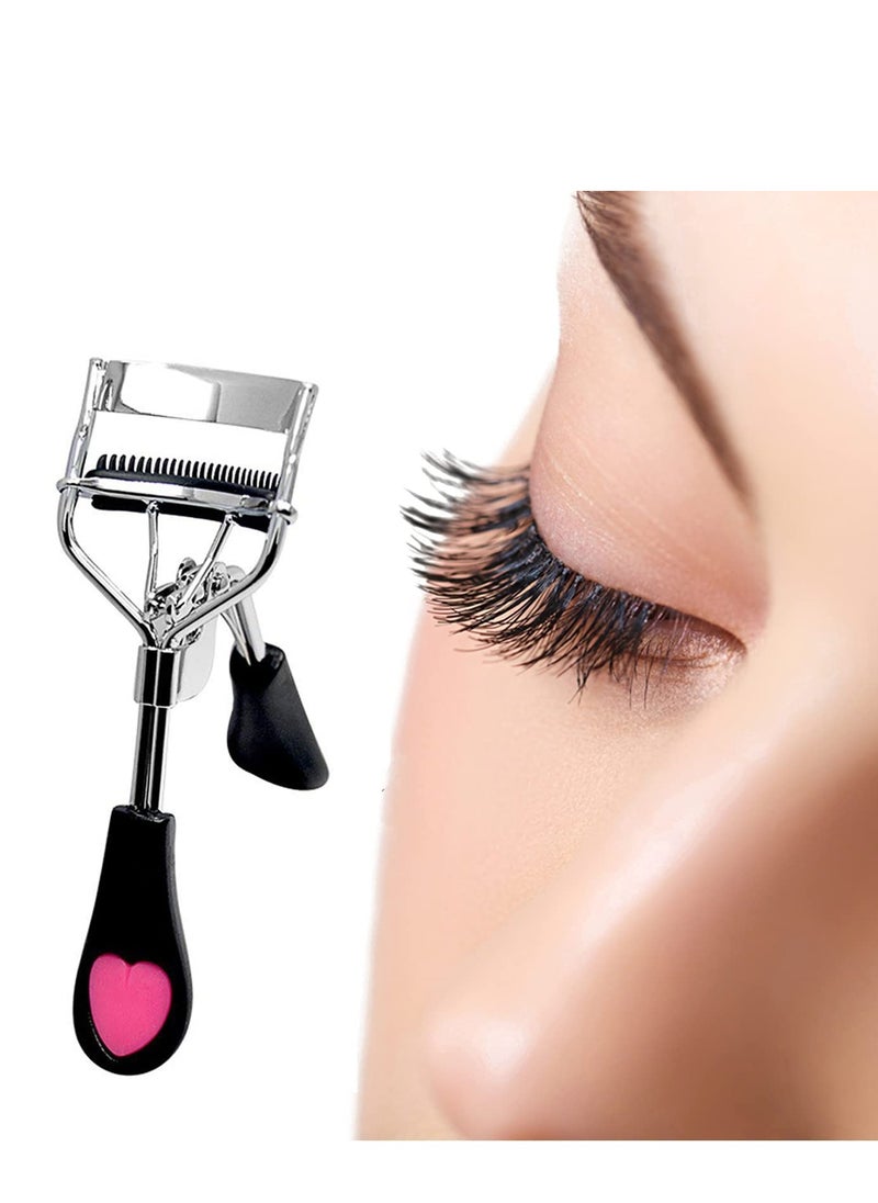 Generic - Eyelash Curler, Lashes Curler Clip with Built in Comb Eye Lash Curler Lash Tool with Brush Mini Small Best Eyelash Curler with Lash Separator Refill Pads Portable Compact Makeup Curler (Black) - Image 1