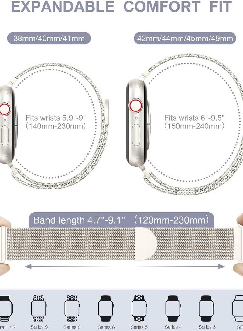 Stainless Steel Milanese Loop Compatible with Apple Watch Band 42mm 44mm 45mm 49mm, Replacement Band for iwatch Series 9, Ultra 2, SE, Ultra, 8 7 6 5 4 3 2 1 (42/44/45/49mm）