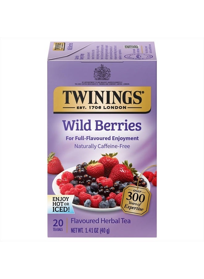 Twinings - Wild Berries Tea - A Naturally Caffeine-Free Herbal Tea Bursting with Fresh & Uplifting Berry Tea Flavours, Individually Wrapped Tea Bags, 20 Count - Image 1