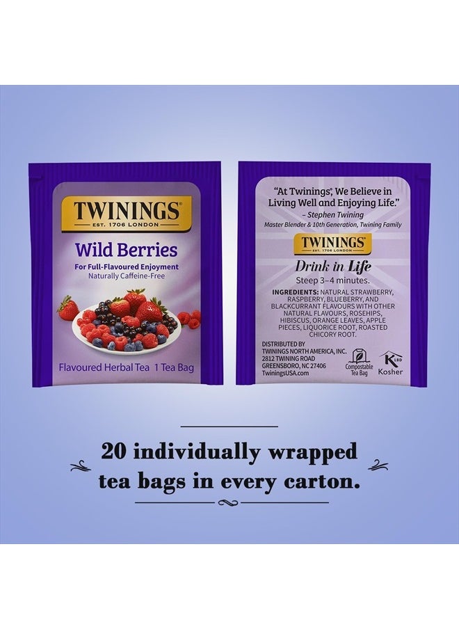 Twinings - Wild Berries Tea - A Naturally Caffeine-Free Herbal Tea Bursting with Fresh & Uplifting Berry Tea Flavours, Individually Wrapped Tea Bags, 20 Count - Image 1
