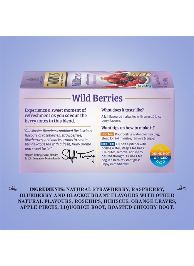 Twinings - Wild Berries Tea - A Naturally Caffeine-Free Herbal Tea Bursting with Fresh & Uplifting Berry Tea Flavours, Individually Wrapped Tea Bags, 20 Count - Image 1
