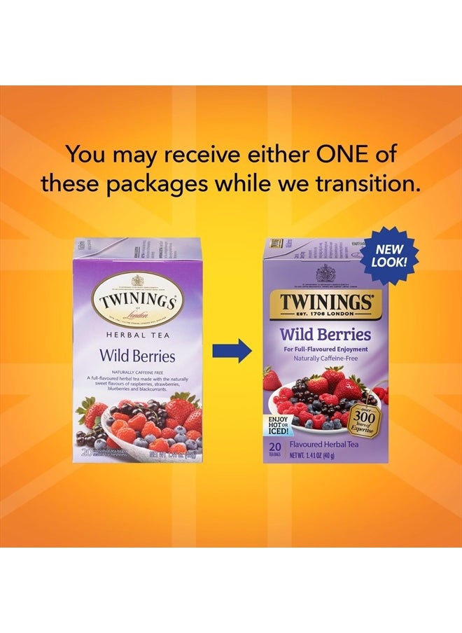 Twinings - Wild Berries Tea - A Naturally Caffeine-Free Herbal Tea Bursting with Fresh & Uplifting Berry Tea Flavours, Individually Wrapped Tea Bags, 20 Count - Image 1