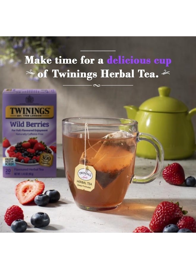 Twinings - Wild Berries Tea - A Naturally Caffeine-Free Herbal Tea Bursting with Fresh & Uplifting Berry Tea Flavours, Individually Wrapped Tea Bags, 20 Count - Image 1