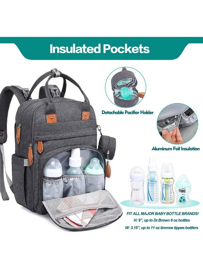 BabbleRoo Diaper Bag Backpack Baby Essentials Travel Tote Multi Function Waterproof Diaper Bag Travel Essentials Baby Bag With Changing Pad Stroller Straps & Pacifier Case Unisex Dark Gray - Image 5