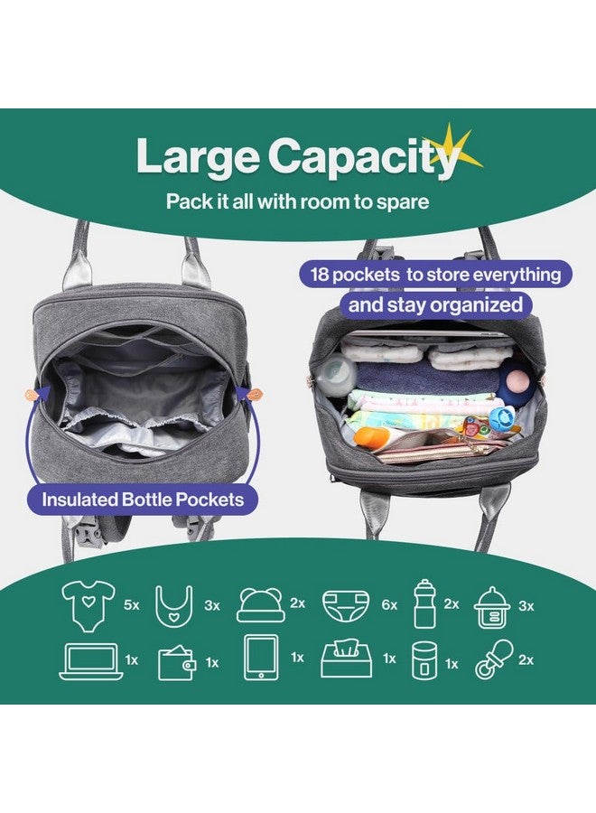 BabbleRoo Diaper Bag Backpack Baby Essentials Travel Tote Multi Function Waterproof Diaper Bag Travel Essentials Baby Bag With Changing Pad Stroller Straps & Pacifier Case Unisex Dark Gray - Image 4