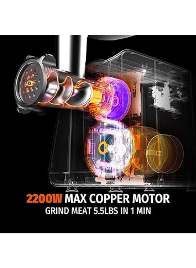 Generic - Electric Meat Grinder with 3 Size Sausage Stuffer Tubes & a Kubbe Kit, 2200W Meat Grinder for Home Use, 5.5LBS/Min Meat Mincer - Image 1