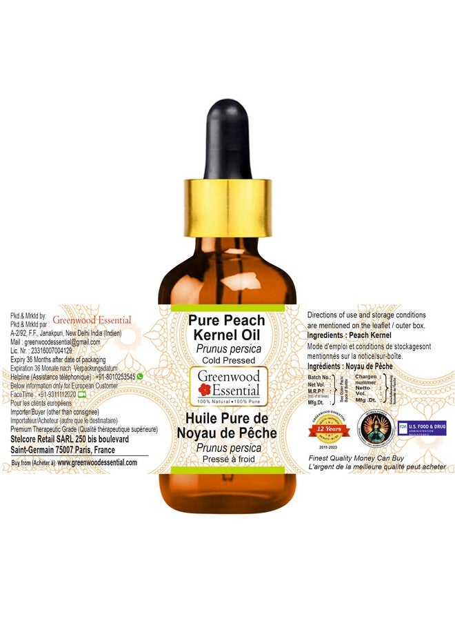 Greenwood Essential Pure Peach Kernel Oil (Prunus persica) with Glass Dropper | Cold Pressed | Natural | Undiluted | For Diluting Essential Oils | For Skin & Massage | Men & Women | 100ml X 2 - Image 3