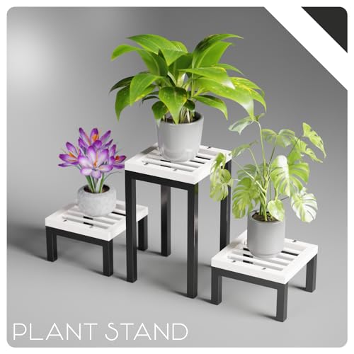 MILAD SAIFIX Plant Stands Metal Indoor Outdoor Flower Pot For Balcony Planter Stands For Home Garden (Black & Ivory, Pack of 5) - Image 3
