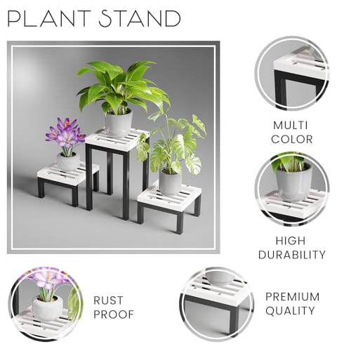 MILAD SAIFIX Plant Stands Metal Indoor Outdoor Flower Pot For Balcony Planter Stands For Home Garden (Black & Ivory, Pack of 5) - Image 5