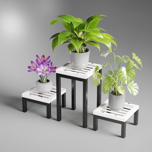 MILAD SAIFIX Plant Stands Metal Indoor Outdoor Flower Pot For Balcony Planter Stands For Home Garden (Black & Ivory, Pack of 5) - Image 1