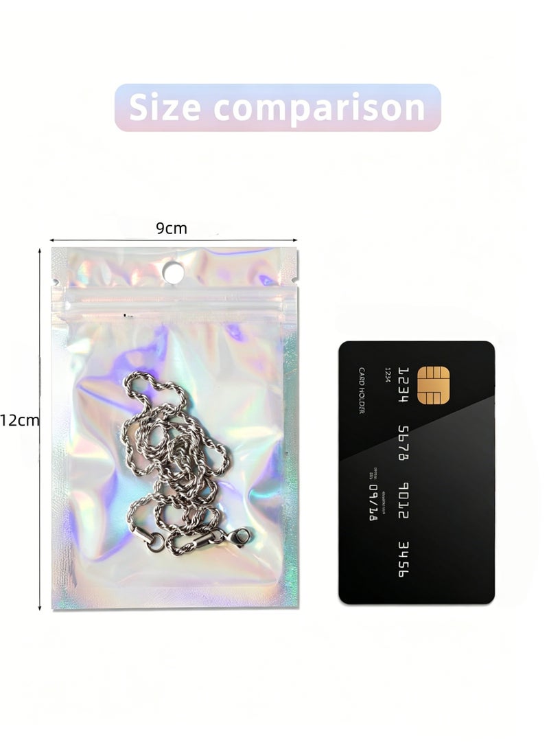 100PCS Resealable Storage Bags 12*9cm Medium Holographic Packaging Bags for Jewelry, Snack, Food Storage, Clear Ziplock Bag with Front Window - Image 2