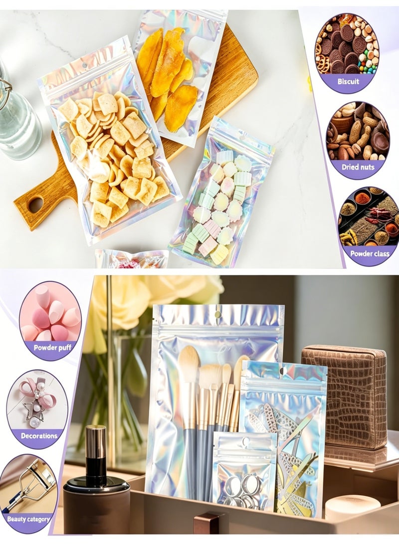100PCS Resealable Storage Bags 12*9cm Medium Holographic Packaging Bags for Jewelry, Snack, Food Storage, Clear Ziplock Bag with Front Window - Image 3