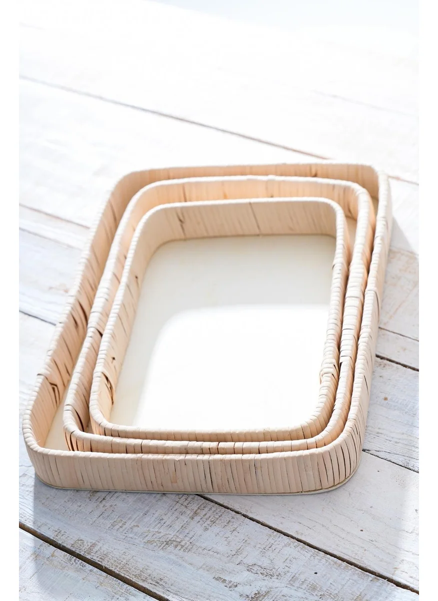 أكار Rectangular 3 Piece Wicker Tray