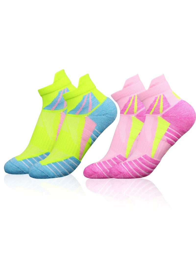 Zikra 2 Pairs of Women's Running Socks - Anti-Blister, Sweat-Wicking, Lightweight, Breathable Athletic Socks in Rose Pink & Fluorescent Green (UK 4-7 / EU 35-40) - Image 1