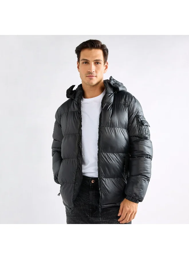 FAV Solid Zip Through Puffer Jacket with Hood and Pockets