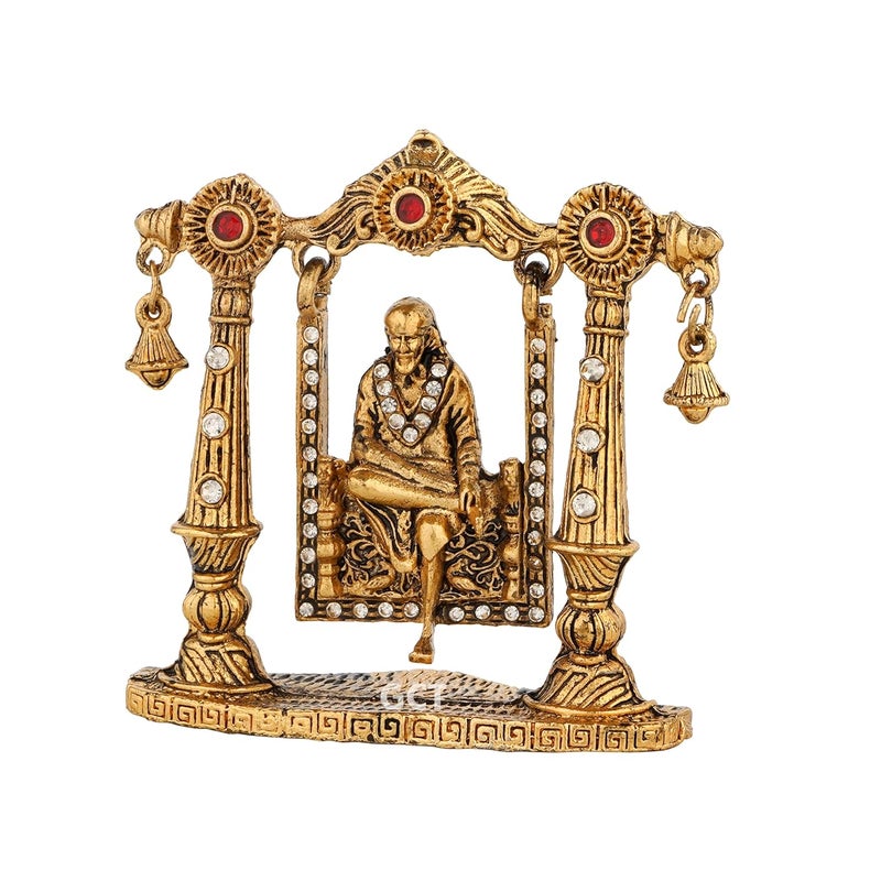 GCT Shirdi SAI Baba on Jhula Idol B199 Antique Gold Metal Statue for Car Dashboard Home Dcor Mandir Pooja Murti Temple Puja Office Table Showpiece - Image 4