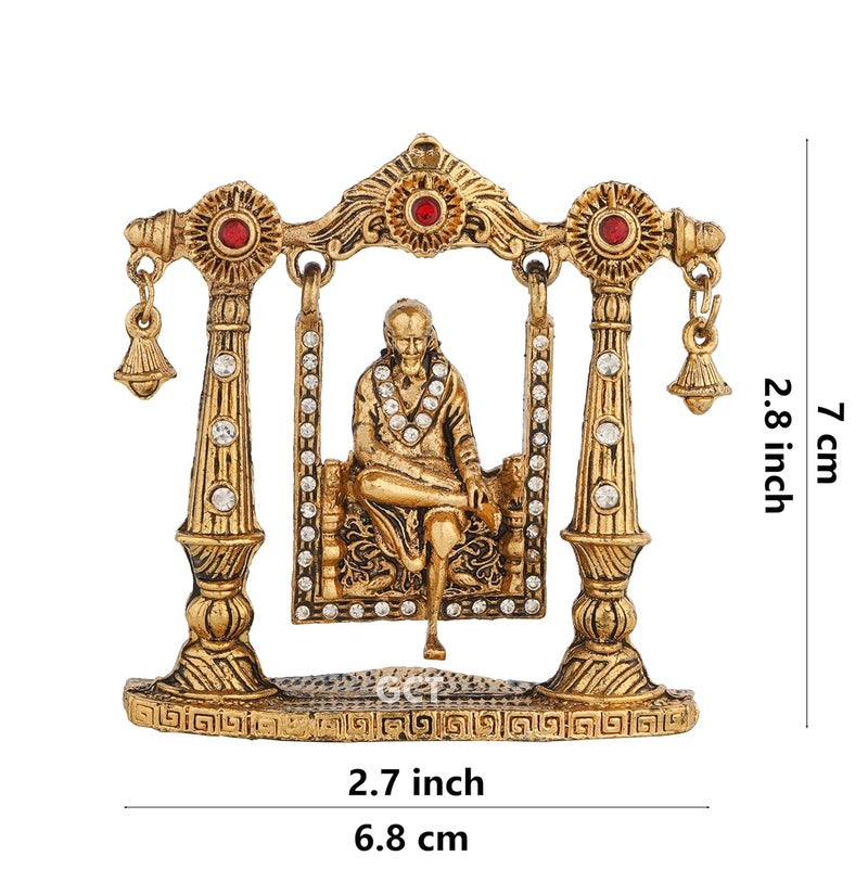 GCT Shirdi SAI Baba on Jhula Idol B199 Antique Gold Metal Statue for Car Dashboard Home Dcor Mandir Pooja Murti Temple Puja Office Table Showpiece - Image 2