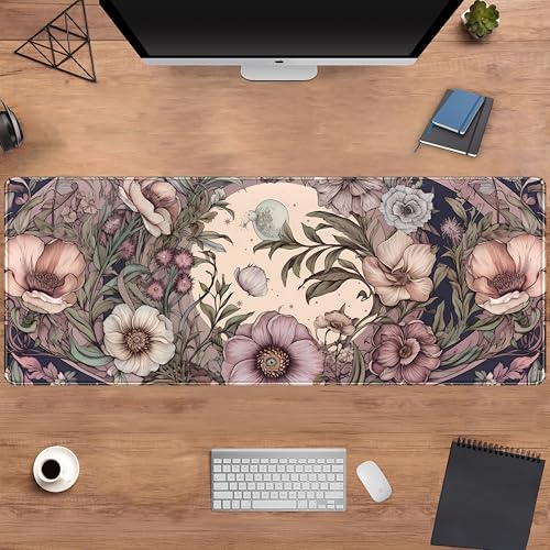DCJJM Pastel Purple Floral XL Large Gaming Mouse Pad Pink Flower Forest Desk Mat with Stitched Edges, Non-Slip Rubber Base Mousepad Laptop Computer Keyboard and Mouse Mat 31.5x11.8 in - Image 4